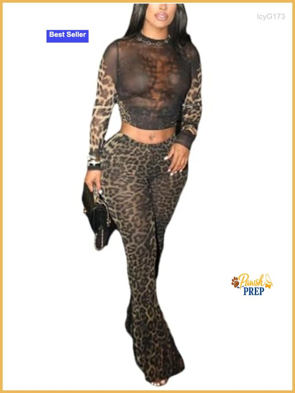 Womens 2 Piece Club Outfit Mesh Crop Top Flared Pants Set Long Sleeve Bodycon